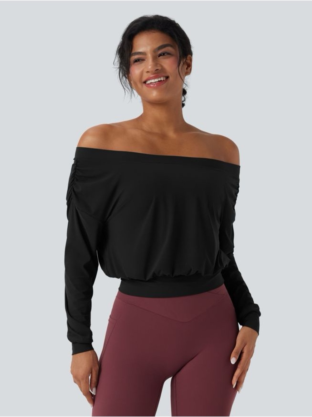 Halara Off-Shoulder Long Sleeve Black Top